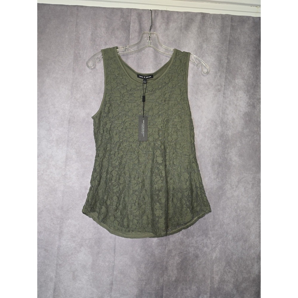 Cable & Gauge Womens Small Olive Green Lace Lined Tank Top Sleeveless Peplum Hem